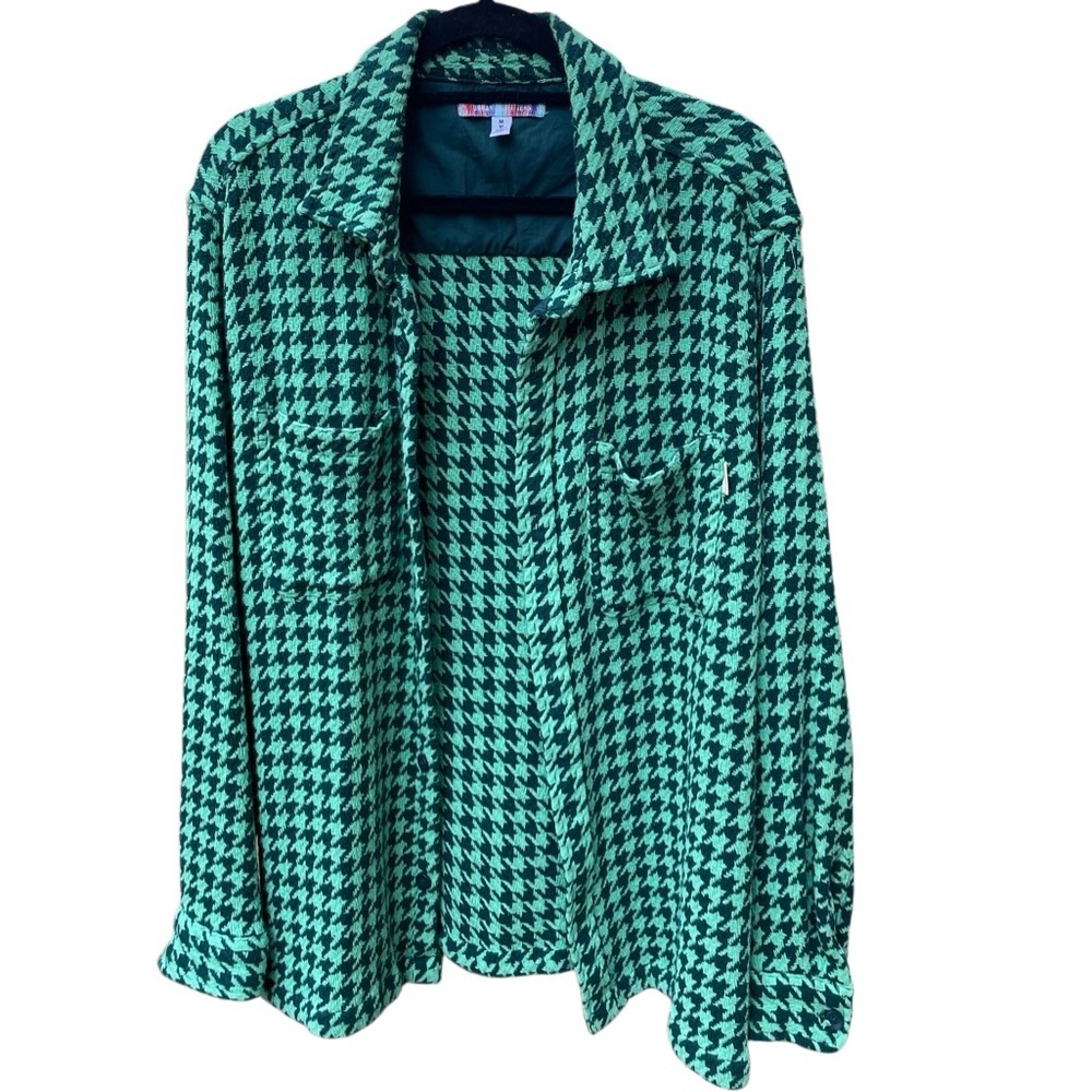 Urban Outfitters 100% Cotton Shirt Jacket Holly Green Houndstooth
